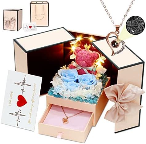 ADDWel Cadeau Fete Des Meres Original Rose Eternelle Avec Bijoux Avec