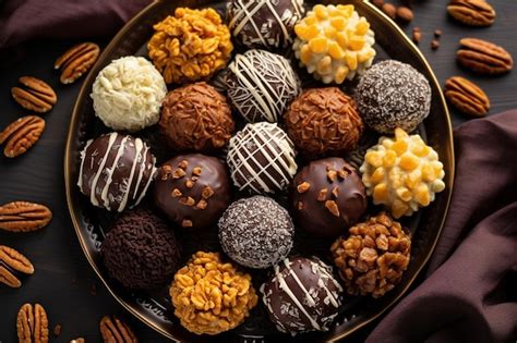 Premium Photo Overhead Shot Of A Platter Of Chocolate Truffles In