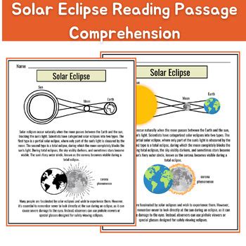 Solar Eclipse Reading Passage Comprehension By Study Sphere Tpt