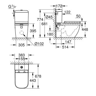 GROHE Euro Keramik Stand WC Kombination spülrandlos 39462000 MEGABAD