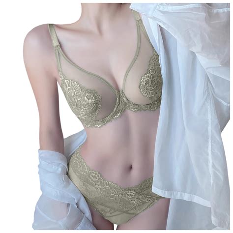 Yuivh Women S Sexy Soft Lace Lingerie Set Ultra Thin Bra Set With Large And Small Push Up Sexy