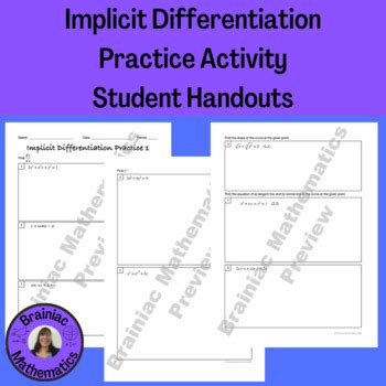 Implicit Differentiation Practice Activity By Brainiac Mathematics