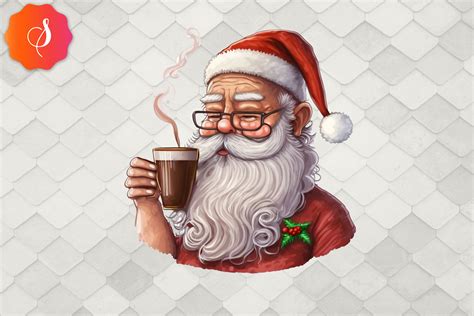Santa Claus Drinking Coffee Christmas By Zemira | TheHungryJPEG