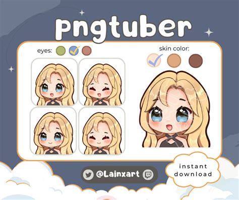 Pngtuber Cute Blonde Long Hair Chibi Anime Girl Blue Eyes Premade Model Light Skin Tone Twitch