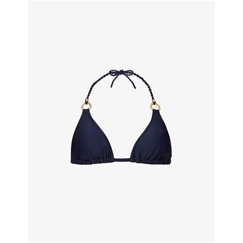 Heidi Klein Ring Halterneck Woven Bikini Top Navy Editorialist