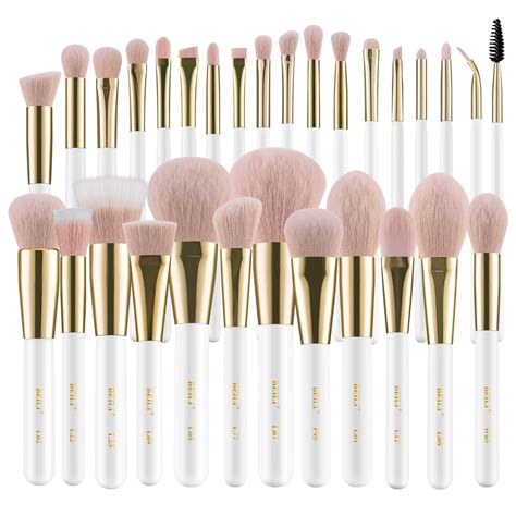 Beili White Professional Makeup Brush Set Pink Vegan Synthetic Face