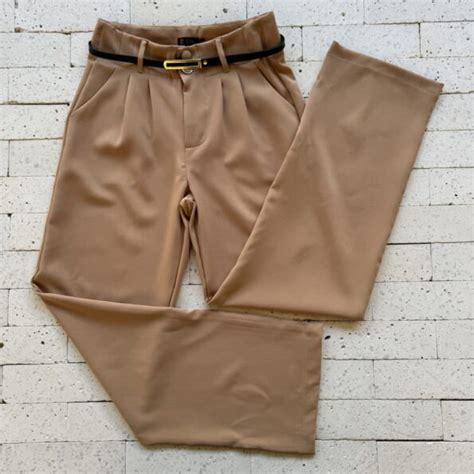Cal A Pantalona Alfaiataria Detalhe Pences E Cinto Fino Nude Dondoca Moda Feminina