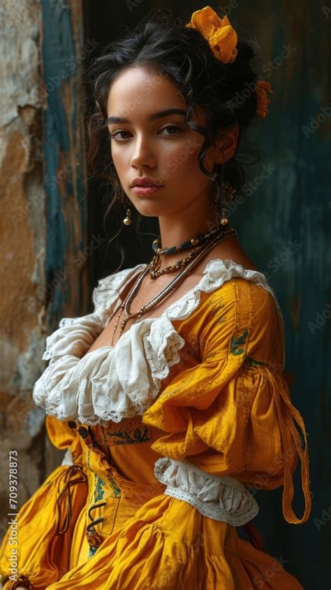 Captivating Elegance A Latina Woman Adorned In Authentic Mid Century And Victorian Era Dress