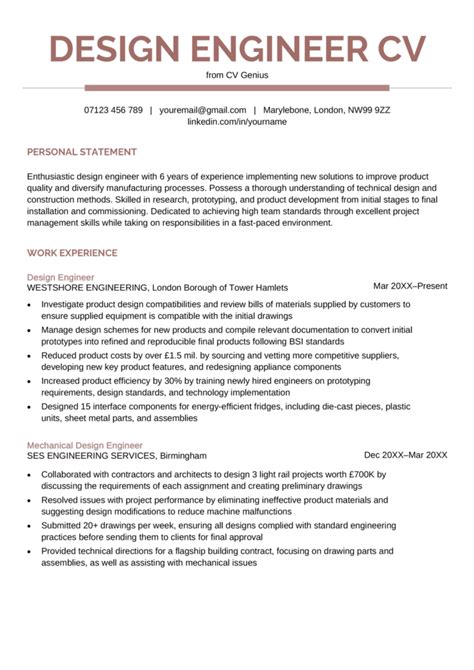 Design Engineer Cv Example Skills To List