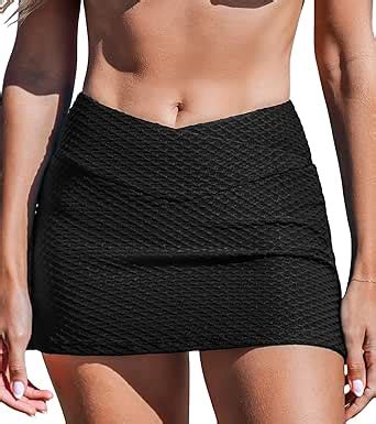 Amazon CUPSHE Women S Bikini Skirt Bathing Suit Bottom High Waisted Swimwear Textured V