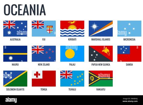 Oceania Flags All Official National Flags Of The Oceania Stock Vector