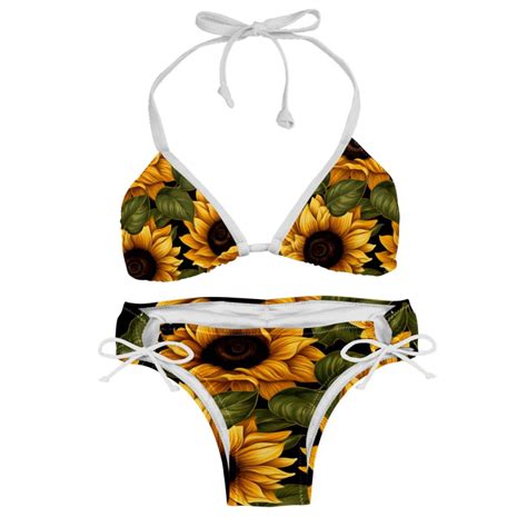 Sunflower Seamless Printing Detachable Sponge Adjustable Strap Bikini Set Two Pack For Various