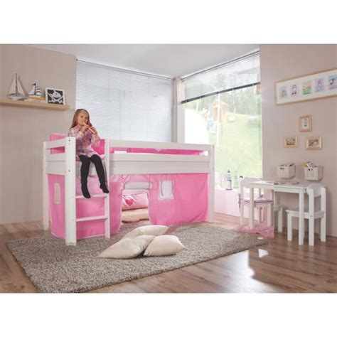 Lit Mezzanine Pour Fille Coloris Rose Et Blanc Achat Vente Lit