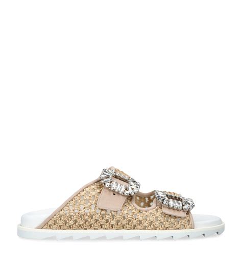 Roger Vivier Raffia Slidy Viv Strass Sandals In Natural Lyst