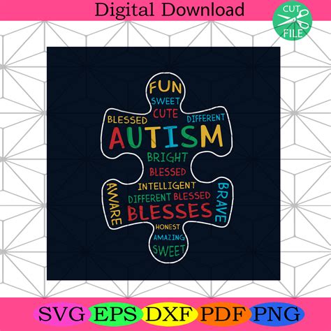 Autism Awareness Shirt Puzzle Piece Words Svg Autism Svg Silkysvg