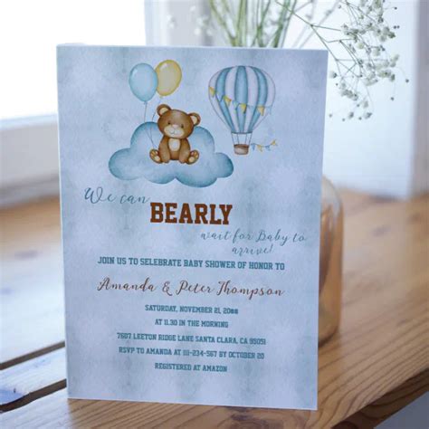 We Can Bearly Wait Hot Air Balloon Baby Shower Invitation Zazzle