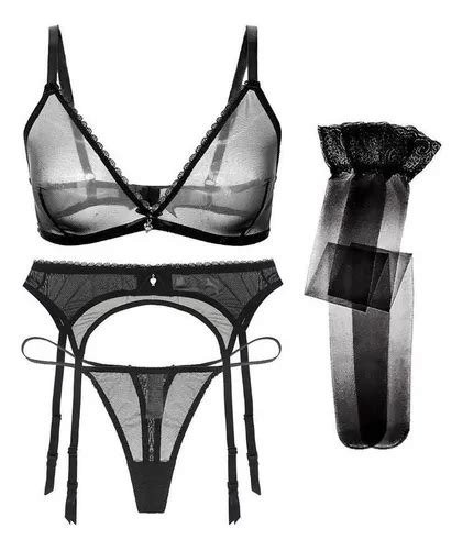 Conjunto De Lingerie Sexy Sutiã E Biquíni Transparentes Parcelamento sem juros