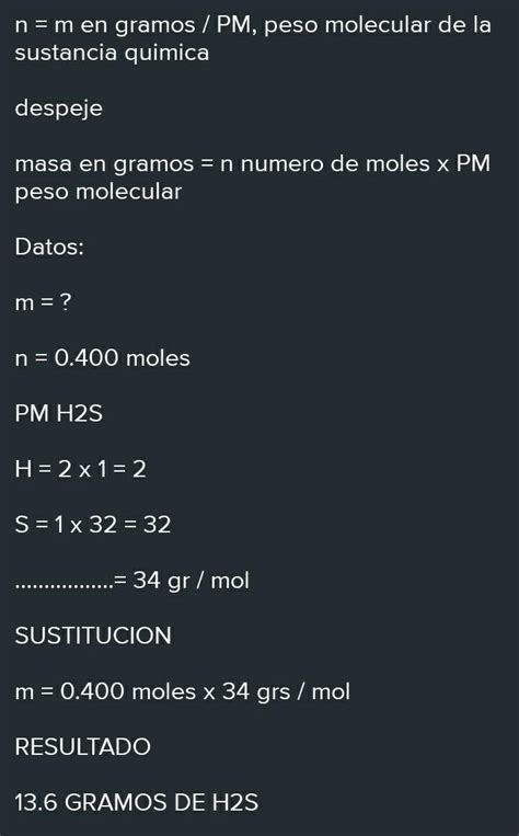 Cu Ntos Tomos De H Y S Hay En Moles De Cido Sulfh Drico