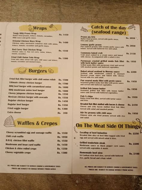 Menu at The Commons Coffeehouse cafe, Colombo