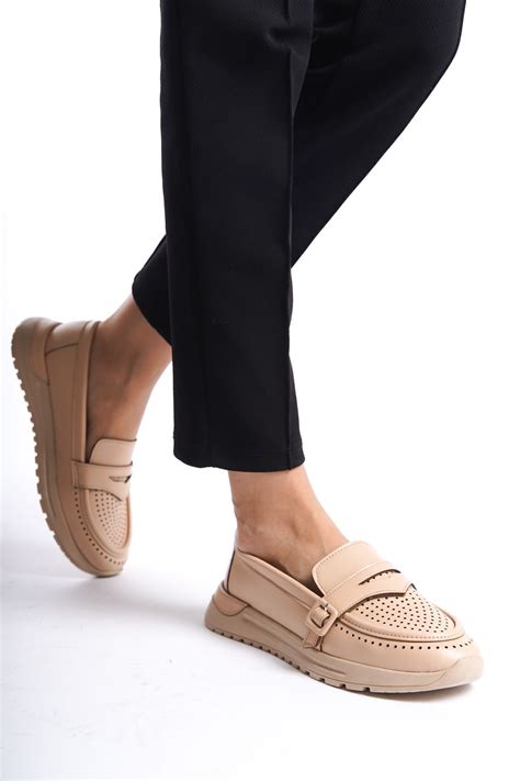 Limeo Nude Cilt Yandan Toka Detaylı Orta Yüksek Taban Günlük Loafer Makosen Kadın Ayakkabı