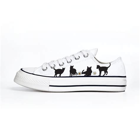 Black Cat Converse Shoes White Custom Converse Unisex Low Etsy