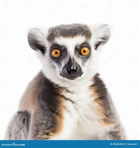 Madagascar Lemur Lemur Catta Close-up Isolated On White, Royalty-Free