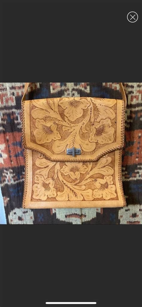 Vintage Western Style Hand Tooled Leather Bag Gem