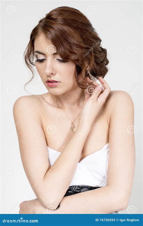 Portrait Of Brown Haired Romantic Girl With Naked Back Stock Image Image Of Fashion
