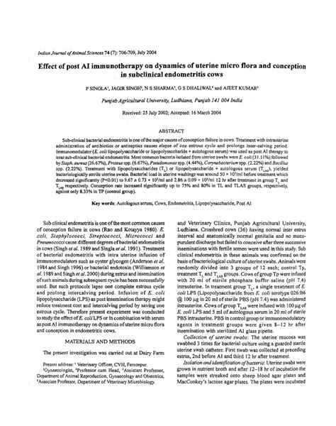 PDF Effect Of Post AI Immunotherapy On Dynamics Of Uterine Micro