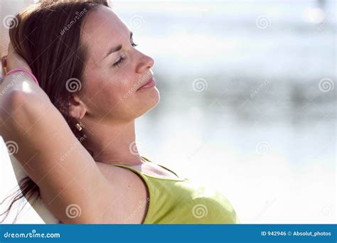 Attractive Brunette Relaxing Stock Photo Image Of Face Lounge