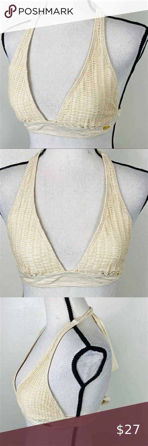 St John Beige Crochet Mesh Swimwear Bikini Top Bikini Swimwear