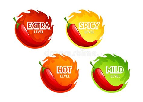 Hot Spicy Level Labels Chili Pepper Mild Or Extra Stock Vector Illustration Of Heat Chili