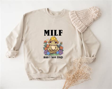 MILF Frog Sweatshirt Funny MILF Sweater Cottagecore Froggy Clothes Funny Saying Sweatshirt
