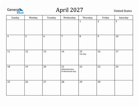 april  monthly calendar  united states holidays