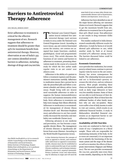 Pdf Barriers To Antiretroviral Therapy Adherence