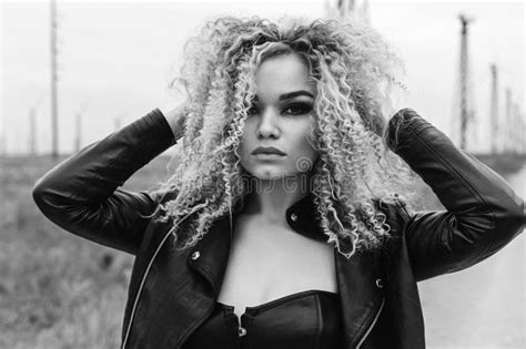 Blonde In Leather Jacket Stock Photo Image Of Rocker 30535226