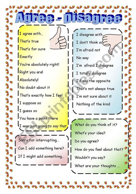 English Worksheets Agree Disagree