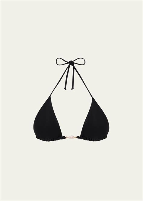 VIX PAULA HERMANNY Solid Ivy Triangle Bikini Top Black Editorialist