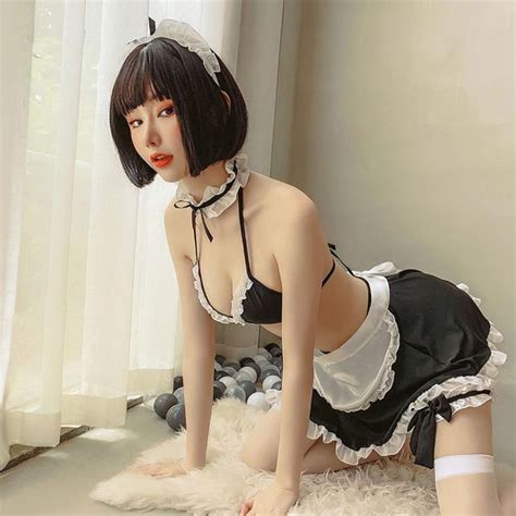 Mua Đồ ngủ sexy cosplay hầu gái bikini đen nơ cổ cao cấp gợi cảm quyến rũ quần chip G string