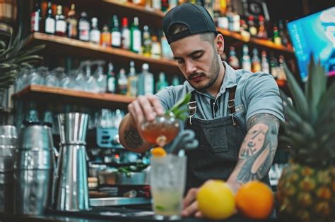 Premium Photo | A skilled bartender expertly crafts a drink at a busy ...