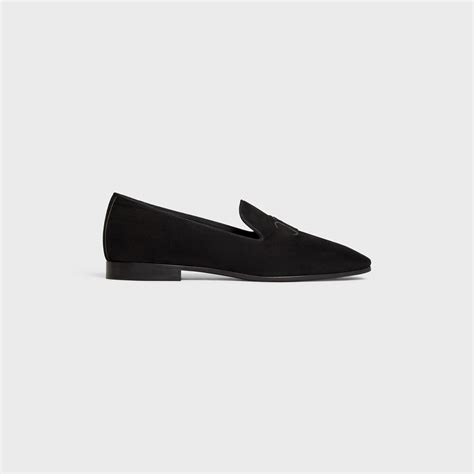 Celine Triomphe Slippers In Suede Calfskin Black Celine
