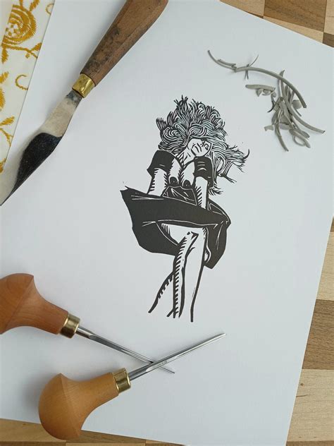 Sexy Twirling Nude Linocut Block Print Original X Erotic Wall Art Sexy Body Positive Nude