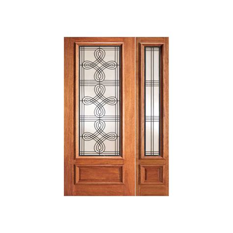 ESWDA 44x80 Exterior Mahogany Single Door One Sidelight Celtic Ironwork