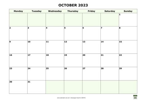 Calendario Fechas Importantes Octubre En Espanol Imagesee