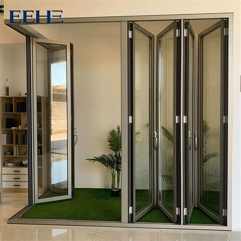 Sound Proof Tempered Glass Exterior Folding Doors Aluminum Doors