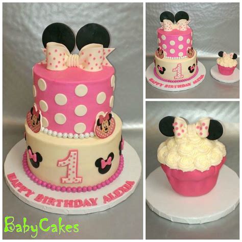 Minnie Mouse Themed 1st Birthday Cake With Coordinating 5 Tall Cupcake