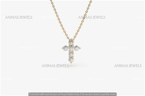 1 2 Ct Round Cut Moissanite Mini Cross Pendant Necklaces 14k Yellow