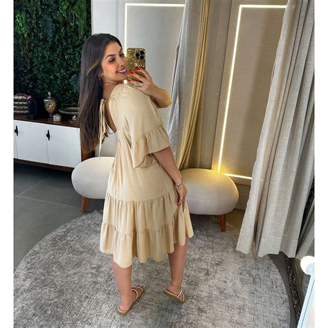 Vestido Curto Em Viscolinho Nude Inovar Forever