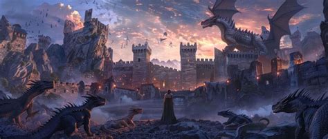 Premium Photo | Castle stone walls ancient ruins surrounded by dragons ...