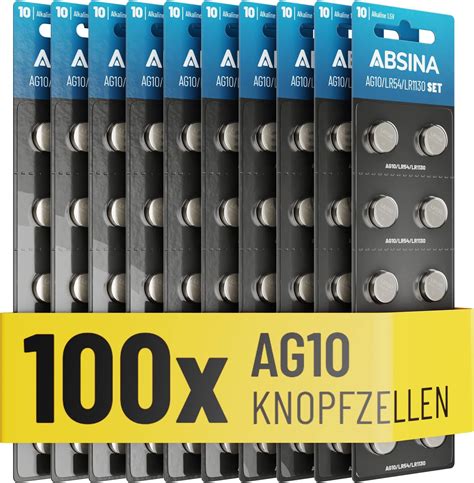 ABSINA 100x AG10 LR1130 battery 1.5V Alkaline - AG10 batteries Leak ...